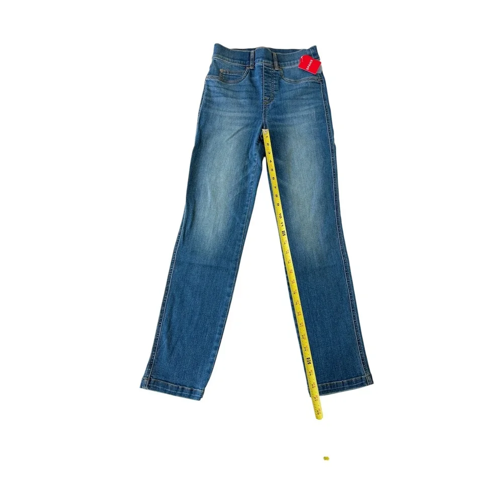 Spanx Ankle‎ Straight Leg Jeans Medium Wash High Rise Pull On Denim Blue Sz Xs